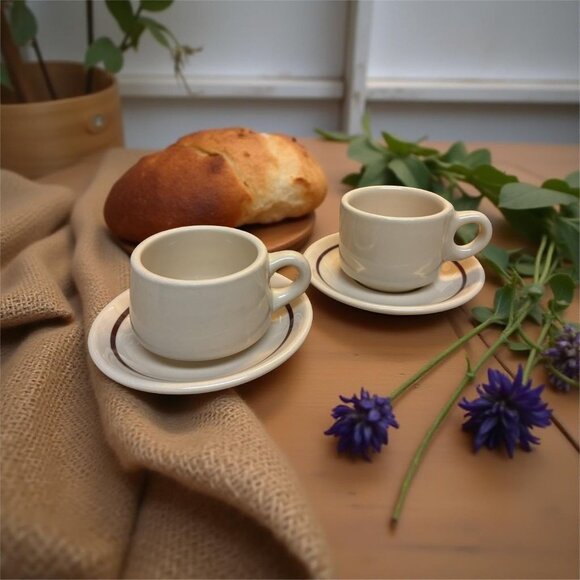 Vintage Restaurant Ware Tan Cups & Saucers Coffee Syracuse China & Buffalo China - Picture 2 of 7